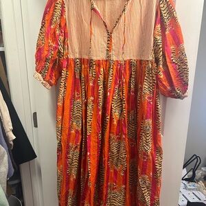 Vibrant Orange and Black Striped Dress